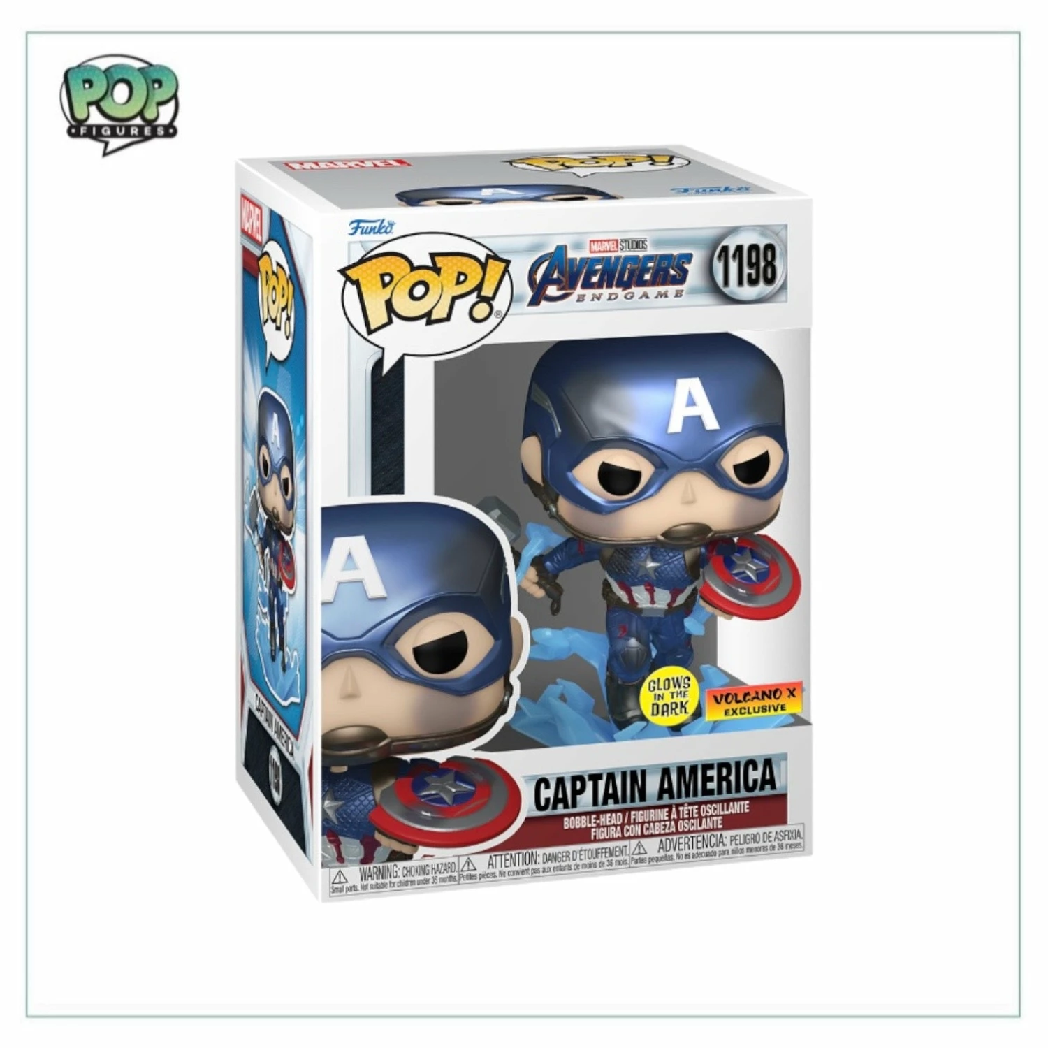Captain America #1198 (w/ Mjölnir And Broken Shield / Metallic Glows In The Dark) Funko Pop! - Avengers Endgame - Volcano X Exclusive